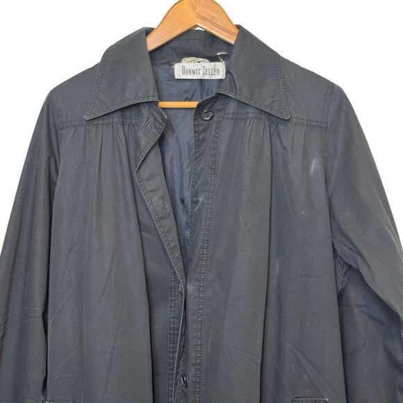 Vintage Black Bonwit Teller Size 14 Made in Hong Kong AquaTogs Trench Coat Rain - Picture 3 of 9